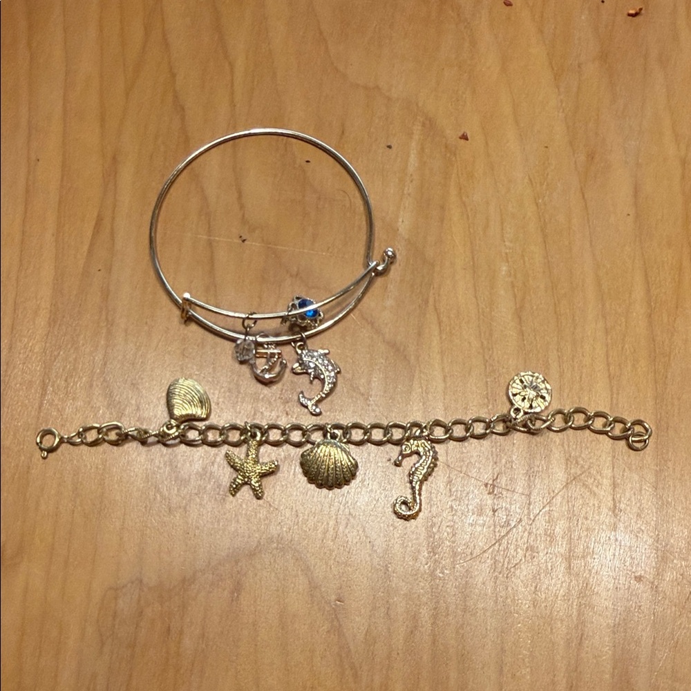 Gold tone sea charm bracelet bundle